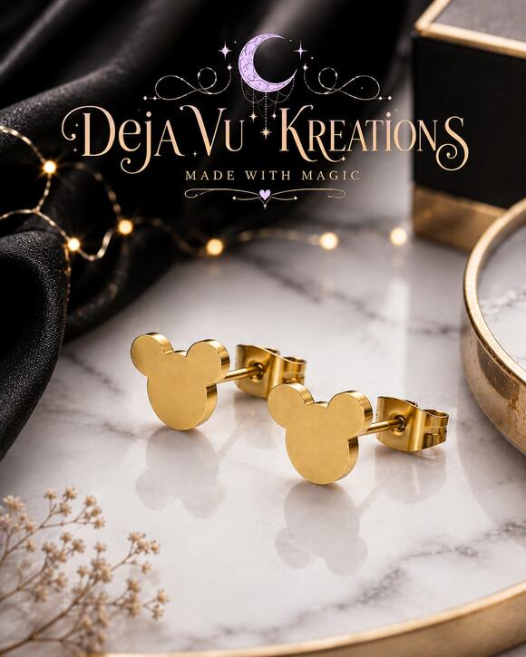 Deja Vu Kreations Jewelry - Yellow Gold Stainless Steel Mickey Mouse Silhouette Stud Earrings